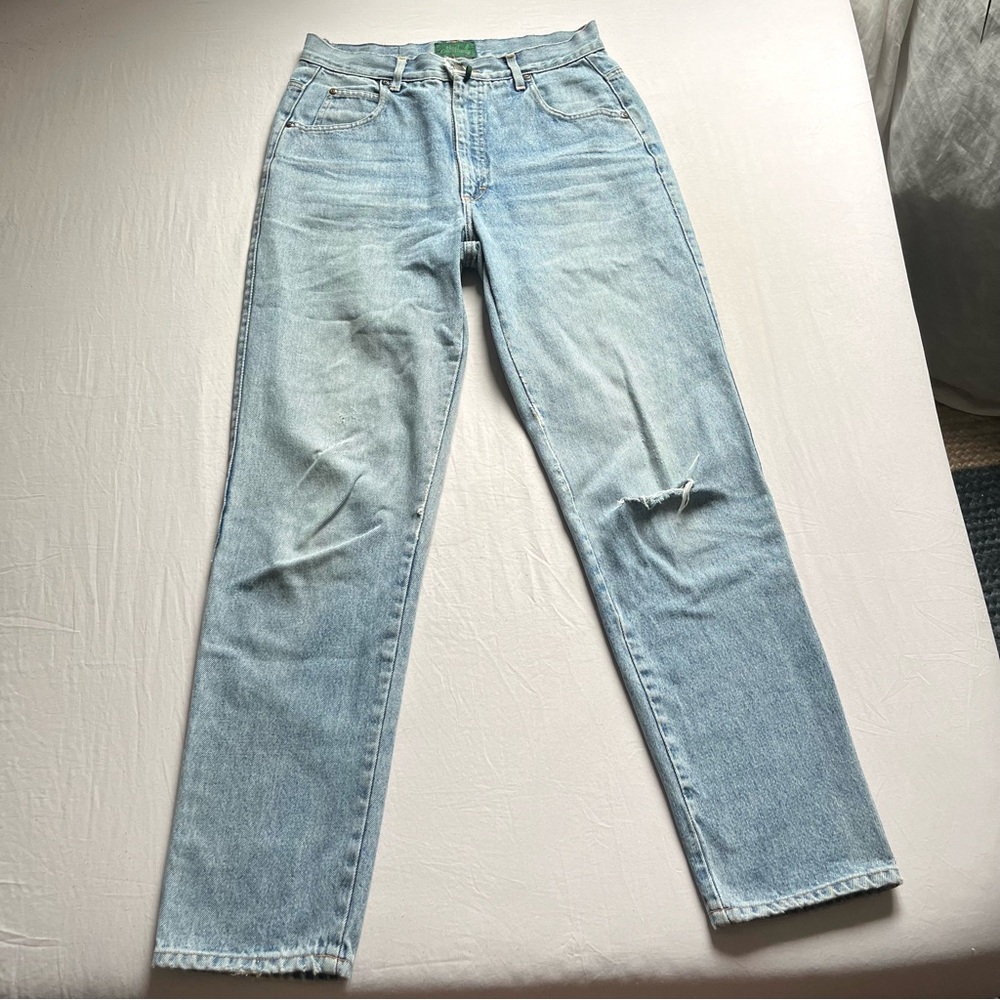 VINTAGE BEST COMPANY OLMES CARRETTI blue embroidered slim‎ straight leg jeans